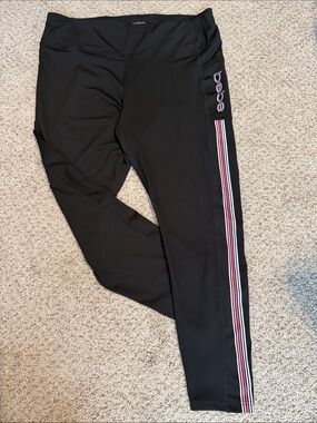 bebe Black Leggings with Pink and White Side Stripes and pockets, NWOT 3X